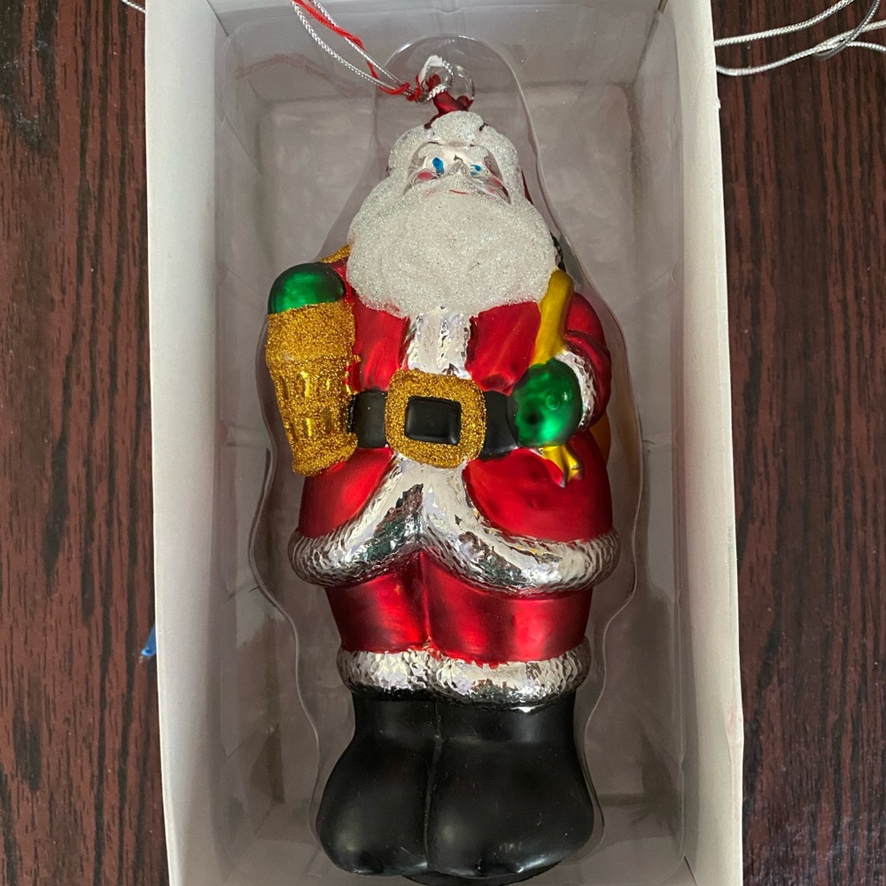 Vintage Dept 56 Mercury Glass Santa Ornament Large
